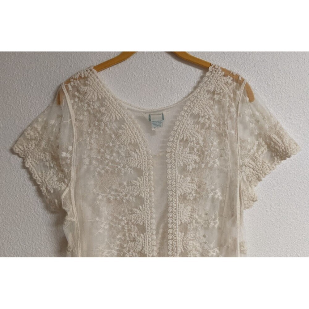 SUNDANCE Ivory Floral & Lace Short Sleeve Scoop Neck Tunic Top Medium - Picture 6 of 7